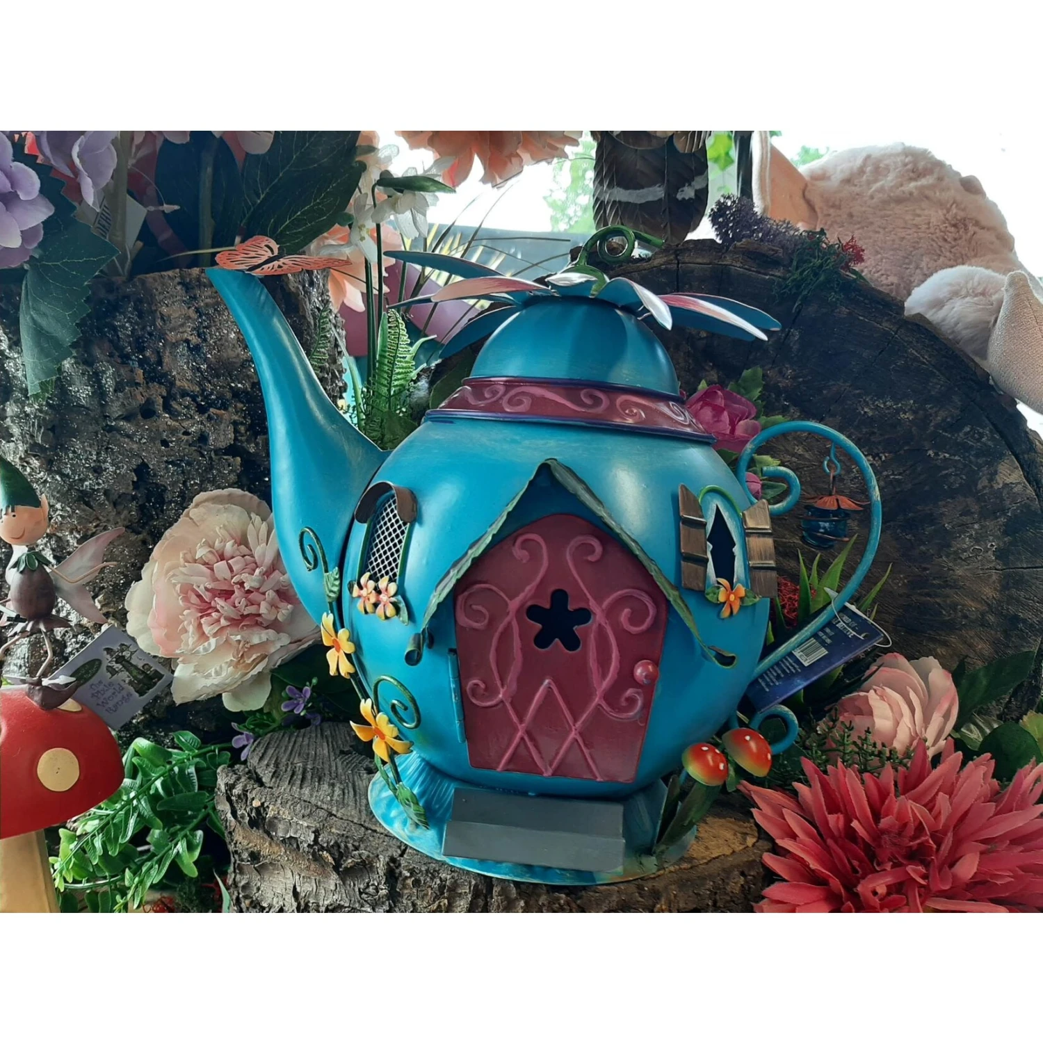 Fairy Kingdom - Bright Blue Teapot Fairy House 1 Fairy Kingdom - Bright Blue Teapot Fairy House